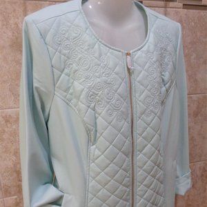 Dennis Basso Faux Leather Quilted Jacket Embroidery Mint Color Size L Chic
